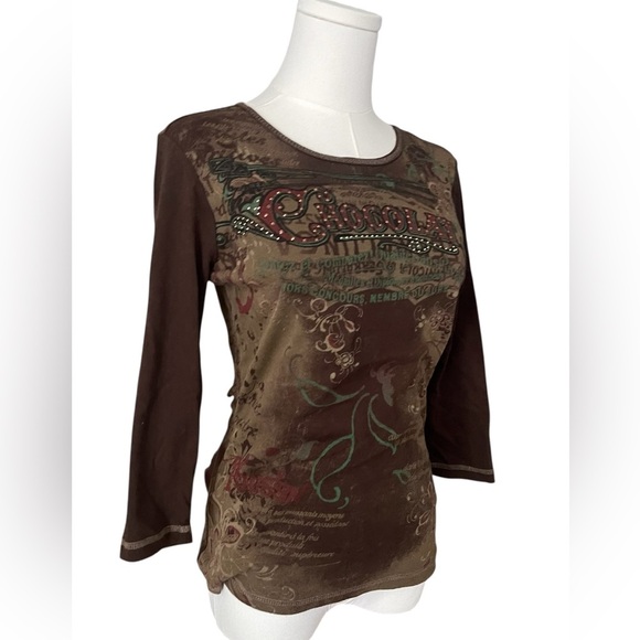 Blue canyon,Chocolate Olive and Brown Graphic Long Sleeve Top ,100% cotton - Picture 3 of 8